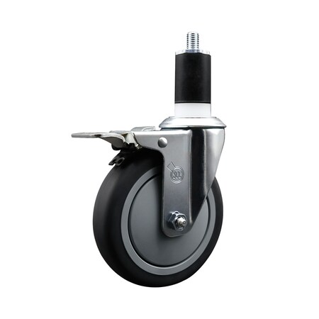 Service Caster 5'' SS Thermoplastic Rubber Swivel 1-1/2'' Expanding Stem Caster Total Lock Brake SCC-SSEXTTL20S514-TPRB-112